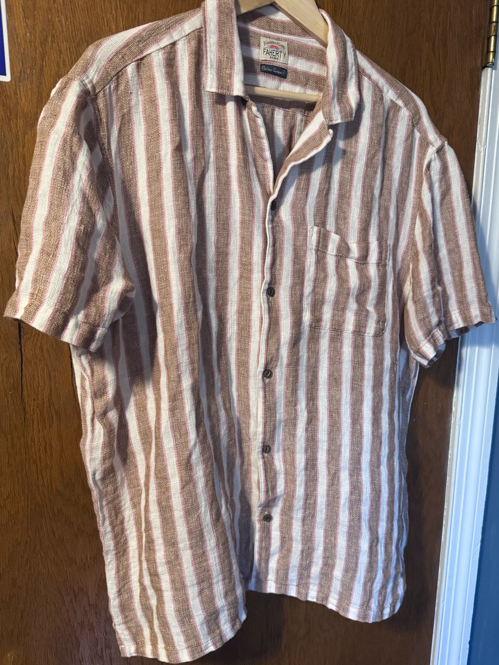 Faherty Brown and White Striped Casual Button-Down Shirt